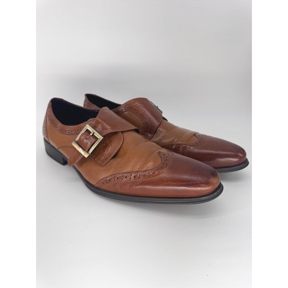 Carrucci Monk Strap Loafers‎ Mens 12 Brown Leather Wingtip Dress Shoes